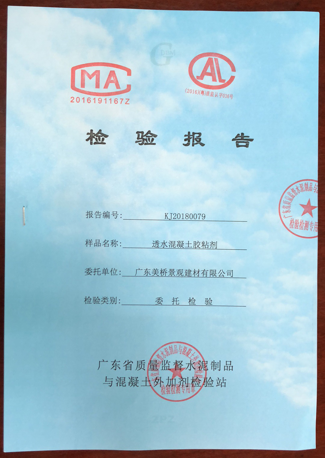 透水混凝土胶粘剂检验报告